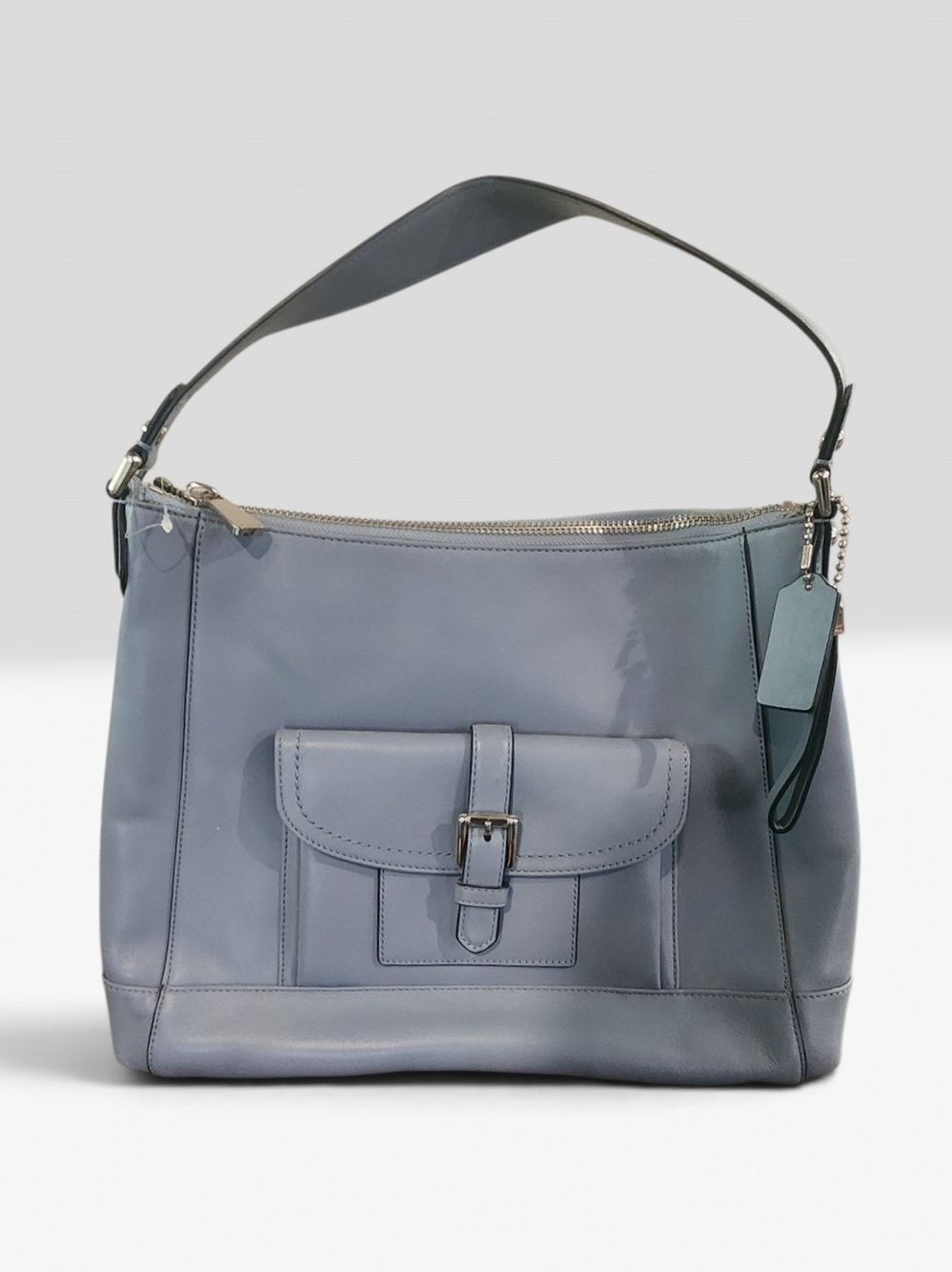 Coach Charlie Smooth Leather Hobo Shoulder Bag - Slate / Cornflower Blue